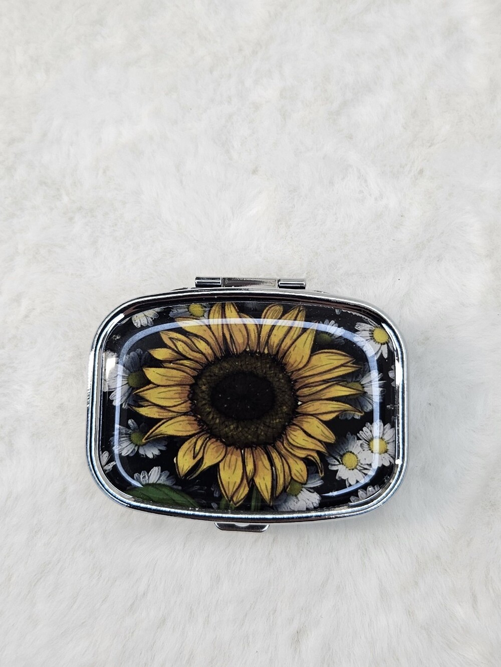 Sunflower Floral Mirror Pill Box - Yellow